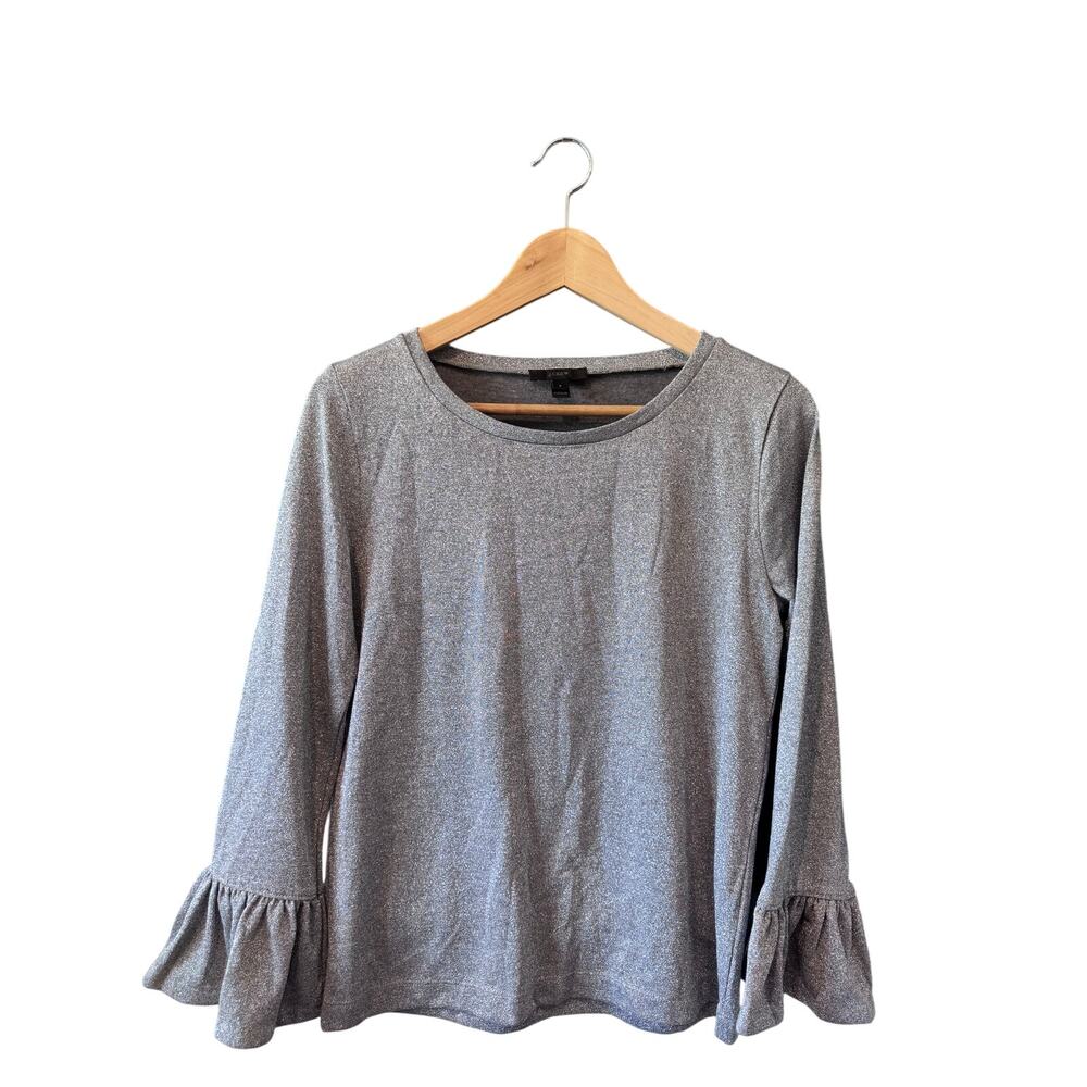 J.Crew | Silver Sparkle Bell Sleeve Knit Top | Size Small - Picture 3 of 8